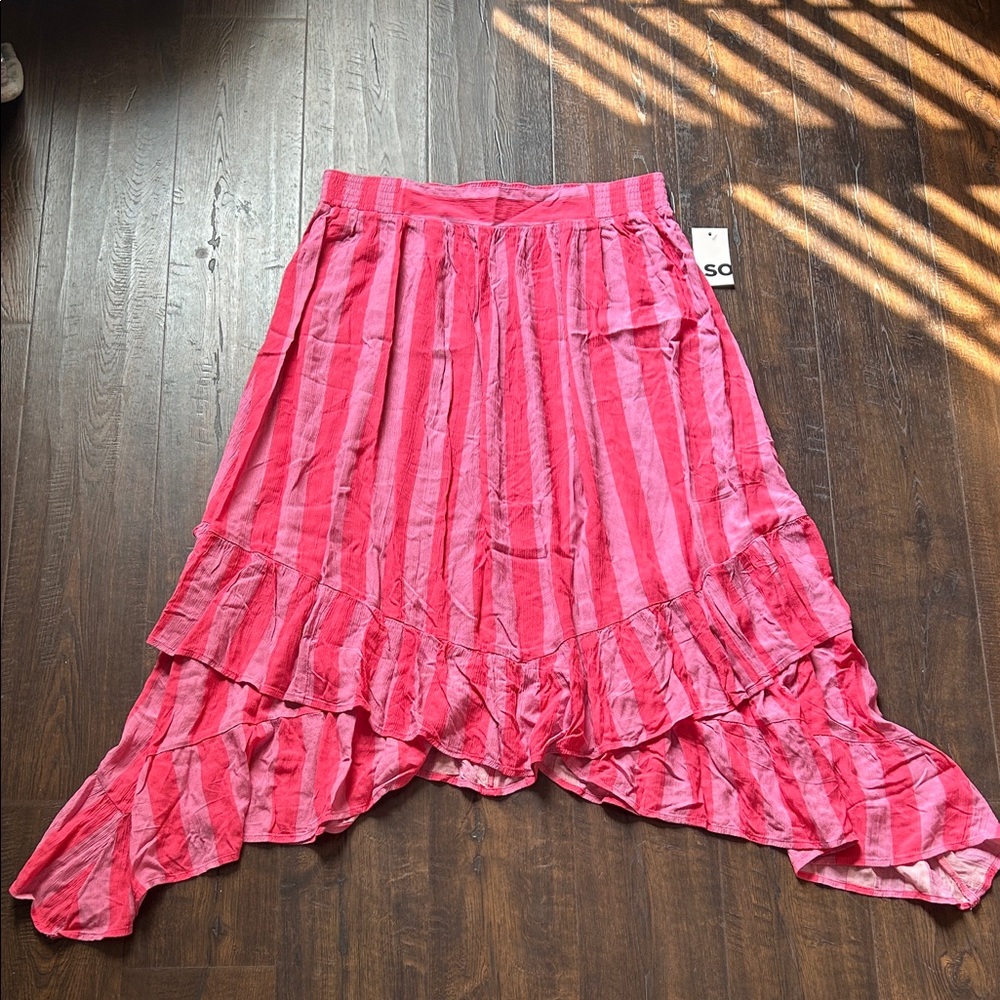 Pink Striped Ruffled Women's Skirt